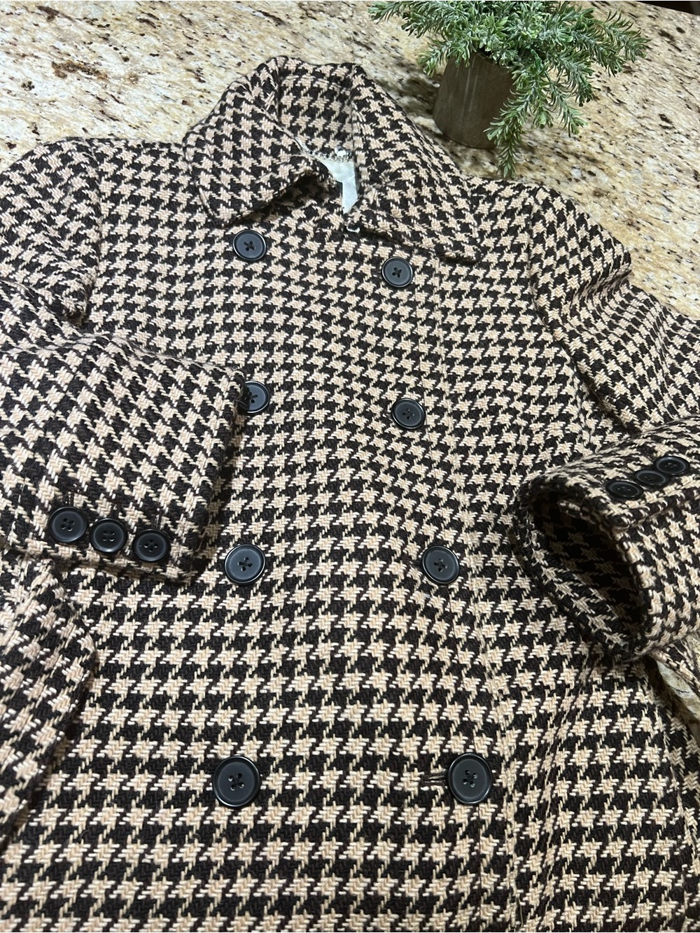 J. Crew Wool-Blend Brown Houndstooth Belted Double Breasted Coat Dress 6 - Picture 2 of 10